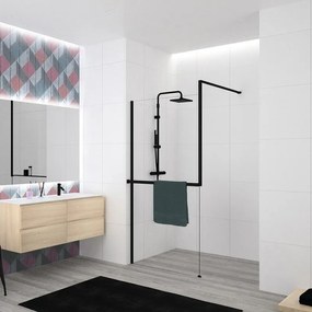 Box doccia walk-in Elidesign, vetro 8 mm, H 200 cm, profilo nero