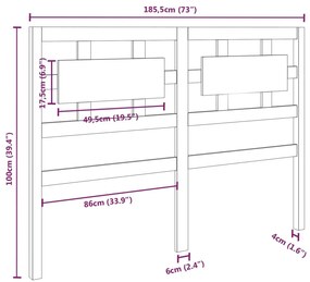 Testiera per Letto 185,5x4x100 cm in Legno Massello di Pino