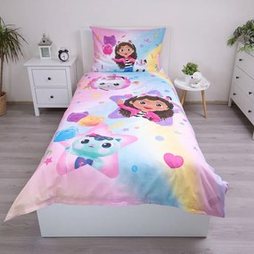 Set copripiumino e federa da bambini rosa in cotone per letto singolo 140x200 cm Gabby's Dollhouse "Rainbow" – Jerry Fabrics