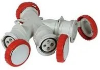 adattatore industriale 380v con spina e 3 prese cee 309 ip67 - 16a colore rosso 73140 fer232593