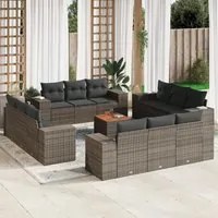 Set Divani da Giardino 13 pz con Cuscini Grigio in Polyrattan 3225381