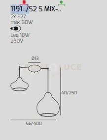 Sosp. ottone satinato 2 luci spostabile vetri (1 x piccolo za+ 1 x ...