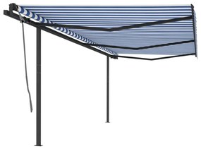 Tenda da Sole Retrattile Manuale con Pali 6x3 m Blu e Bianco