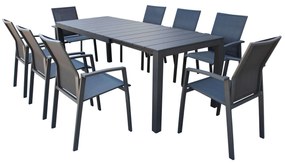 ALASKA - set tavolo in alluminio cm 148/214 x 85 x 75,5 h con 8 poltrone Lotus