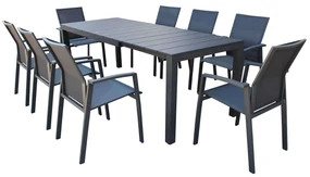 ALASKA - set tavolo in alluminio cm 148/214 x 85 x 75,5 h con 8 poltrone Lotus