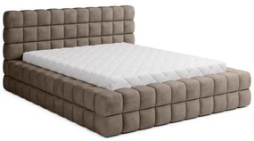 Letto matrimoniale imbottito marrone chiaro con contenitore e rete inclusi 140x200 cm Dizzle – ELTAP