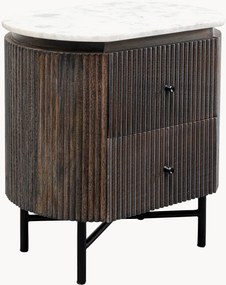 Comodino in legno di mango con piano in marmo e cassetti Glenn
