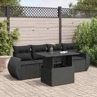 Set Divani da Giardino 5 pz con Cuscini in Polyrattan Nero 3326556