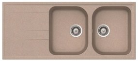 Lavello integrato 2 vasche con gocciolatoio laterale destro o sinistro DELINIA Elbe quarzo L 50 x L 116 cm sabbia