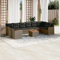 Set Divani da Giardino 11 pz con Cuscini in Polyrattan Grigio 3258735