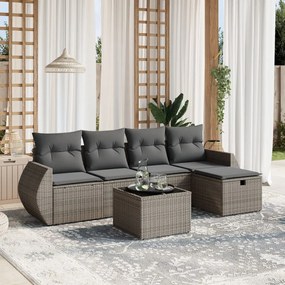 Set Divano da Giardino 6 pz con Cuscini Grigio in Polyrattan