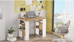 Scrivania Libreria Con Ripiani Laterali 90x60x74H Rovere E Bianco Bremen