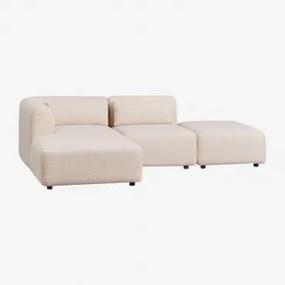 Divano Componibile Chaise Longue Sinistra In 2 Pezzi Con Pouf Fogler Ciniglia Crema Beige - Sklum