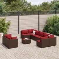 Set Divani da Giardino 10pz con Cuscini in Polyrattan Marrone 3308309