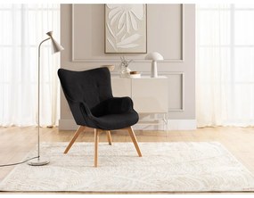 Poltrona con poggiapiedi nera con rivestimento in velluto a coste Niko – Ropez