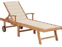 Sdraio 2 pz con Tavolo e Cuscino Crema Legno Massello di Teak 3063008