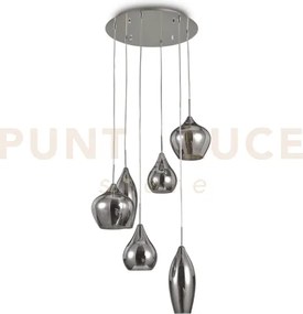 Soft lampadario sospeso in vetro fume' 6 luci attacco e14 rosone d....
