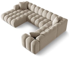 Divano angolare marrone chiaro (con penisola a destra/a U) con rivestimento in ciniglia Treno – Cosmopolitan Design