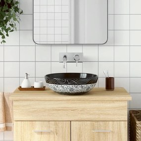 Lavabo Da Appoggio Nero E Blu Rotondo ?41x14 Cm Ceramica /