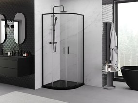 Mexen Exo-S Duo cabina doccia semicircolare scorrevole 90 x 90 cm, trasparente, nera - 8132-090-090-70-00