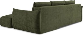 Divano angolare verde allungabile (con penisola a destra/con chaise lounge) con rivestimento in ciniglia Leila – Makamii