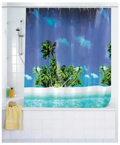 Tenda da doccia blu Dreamy Beach, 180 x 200 cm Palm - Wenko