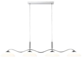 Lampadario Moderno Alessio Ferro Cromo Vetro Bianco 4 Luci G9