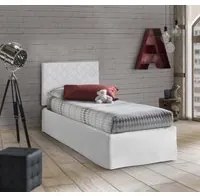 Letto singolo Cleonice, Set testata in ecopelle con rete ortopedica e mantovana, Made in Italy, adatta a letto Singolo, materasso incluso, cm 80x190, Bianco