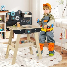 Costway Banco da lavoro per bambini officina con strumenti in legno e accessori giocattolo, Banco set da gioco con attrezzi per bambini