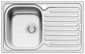 Lavello integrato 1 vasca con gocciolatoio a destra DELINIA Amaltia inox L 50 x L 79 cm argento