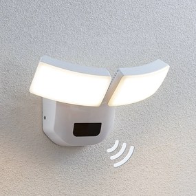 Lindby Applique da esterni LED Nikias, 30 cm, sensore, a 2 luci, bianco