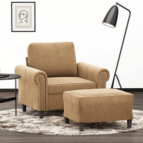 Poltrona Con Poggiapiedi Marrone 60 Cm İn Velluto /