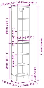 Credenza Rovere Fumo 34,5x32,5x180 cm in Legno Multistrato