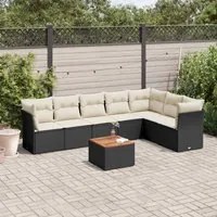 Set Divani da Giardino con Cuscini 8 pz Nero in Polyrattan 3256007