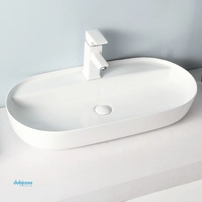 Lavabo D'Appoggio Ovale "Break The Rules" In Ceramica Da 81,5 Cm Finitura Bianco Lucido