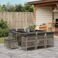 Set da Pranzo da Giardino 11pz con Cuscini in Polyrattan Grigio 3210788