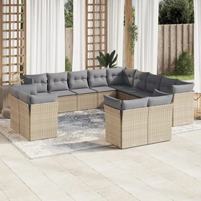 Set divano da giardino 13 pz con cuscini beige in polyrattan