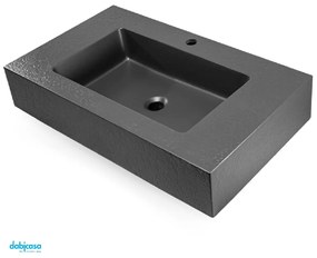 Lavabo Top Sospeso "Gaia" Da 60 Cm In MarmoResina Finitura Antracite Opaco Effetto Asfalto