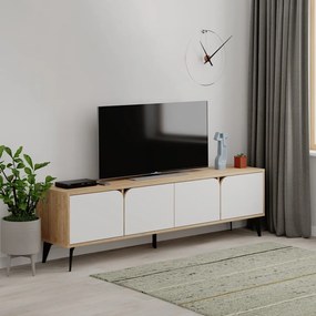 Tavolo TV in rovere decorato in bianco e naturale 180x51 cm Nola - Marckeric