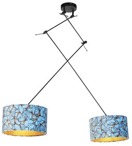 Lampada a sospensione nera con paralumi in velluto farfalle con oro 35 cm 2 luci - Blitz