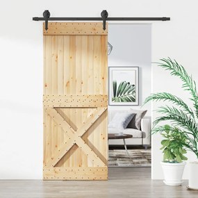Porta Scorrevole Con Set Hardware 85x210 Cm Legno Massello Pino /