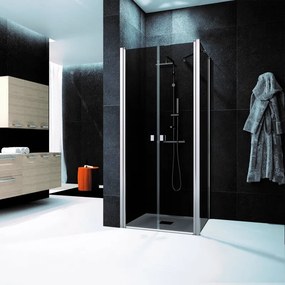 Box doccia con ingresso frontale L 140 x H 200 cm, in vetro fumé profilo cromato Glam