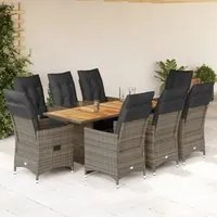 Set Bistr da Giardino 9 pz con Cuscini in Polyrattan Grigio 3276892