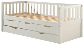 Letto da bambini estraibile bianco in pino massiccio con contenitore con rete inclusa 90x200 cm Fritz – Vipack