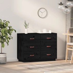 Credenza Nera 100x40x75 Cm İn Legno Massello Di Pino /