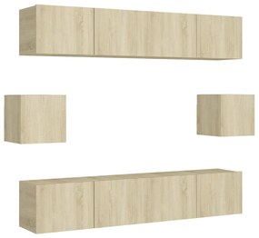 Set di mobili porta tv 6 pz rovere sonoma in legno multistrato