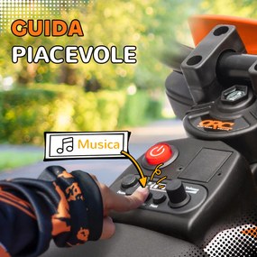 Moto Elettrica per Bambini 3-6 Anni 107x56x70 cm Batteria 12V e Rotelle Rimovibili Arancione...