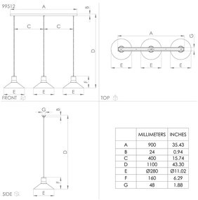 Lampadario Industrial Abreosa 3 Luci Metallo Nero E Grigio