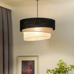 Euluna lampada a sospensione Trio, nero/grigio/bianco, tessuto, Ø 45 cm
