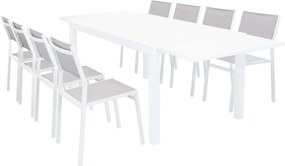 DEXTER - set tavolo in alluminio cm 160/240 x 90 x 75 h con 8 sedie Aulus